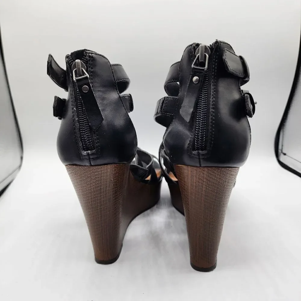 Indigo rd. black strappy wedges